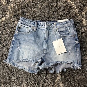 KanCan Distressed Light Wash Denim Cutoff Shorts - Light Blue